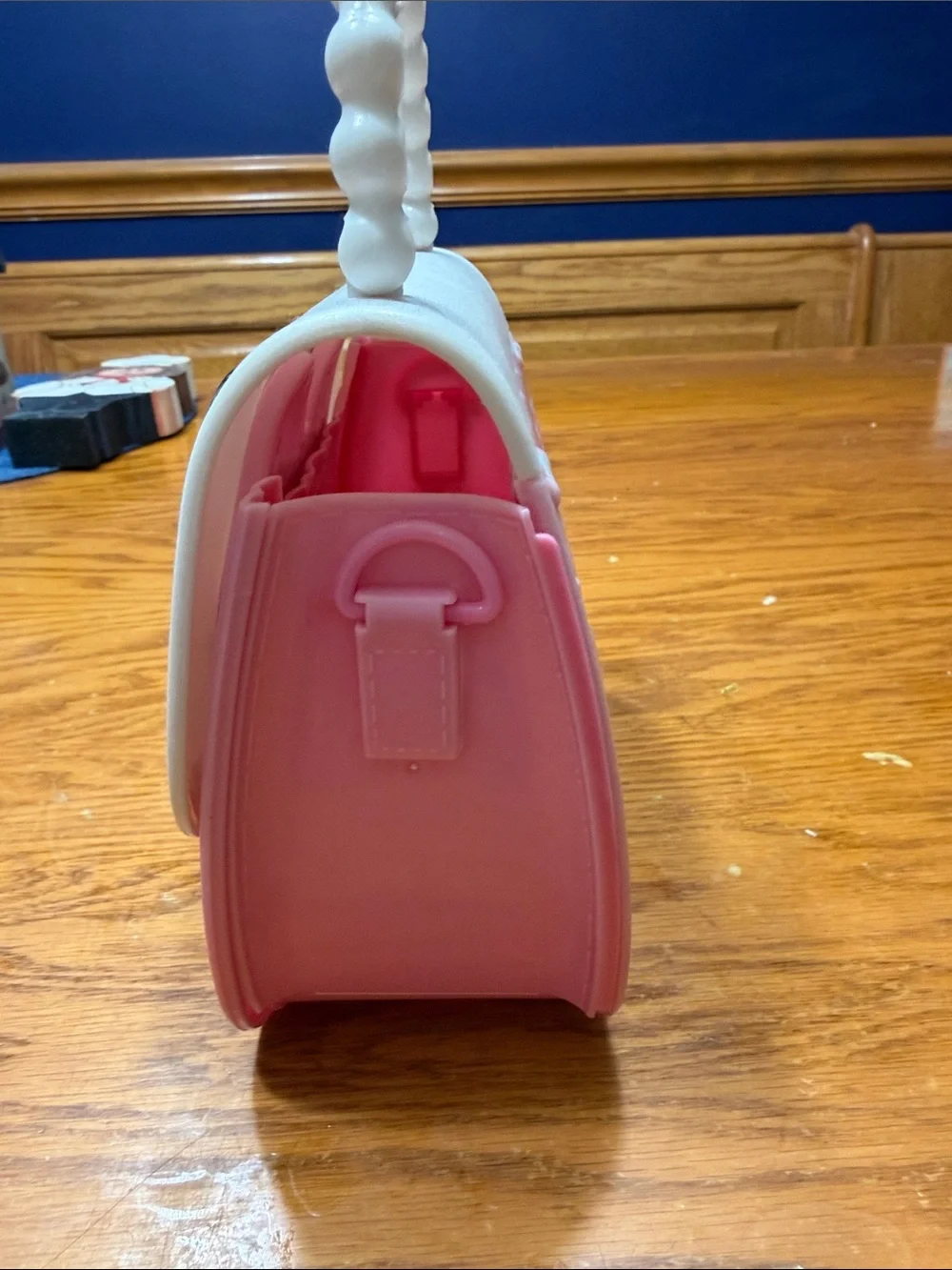 Chic White and Pink Mini Top-Handle Bag with Heart Bow Detail